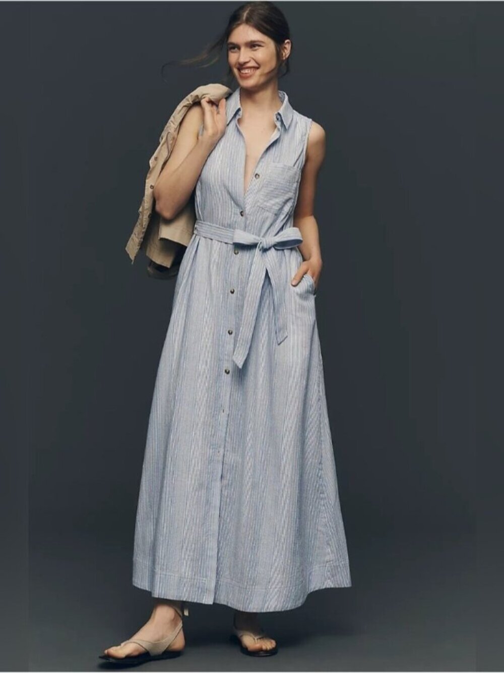 NWT Size XL - Anthro Maeve Mona 100% Cotton Maxi Shirtdress w Pockets (US$ 178)